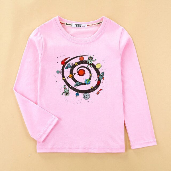 Cartoon planet space shirt kids long sleeve cotton t-shirt baby boy casual o-neck clothes rocket boys tops child fashion tee