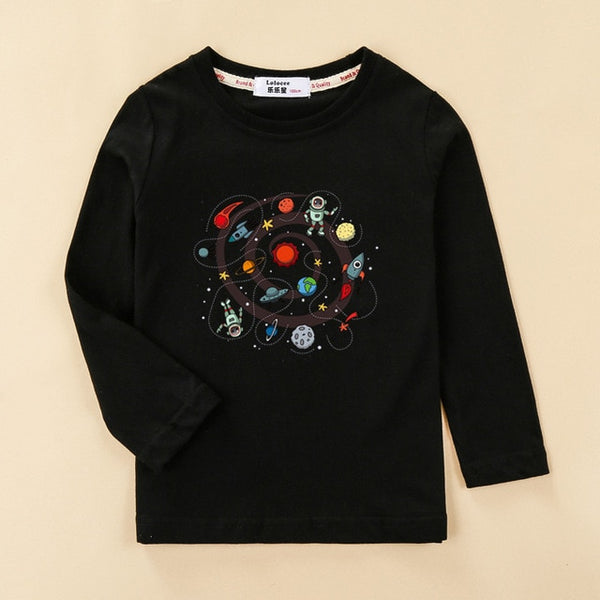 Cartoon planet space shirt kids long sleeve cotton t-shirt baby boy casual o-neck clothes rocket boys tops child fashion tee