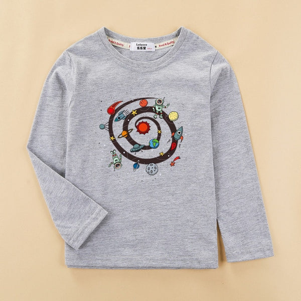 Cartoon planet space shirt kids long sleeve cotton t-shirt baby boy casual o-neck clothes rocket boys tops child fashion tee