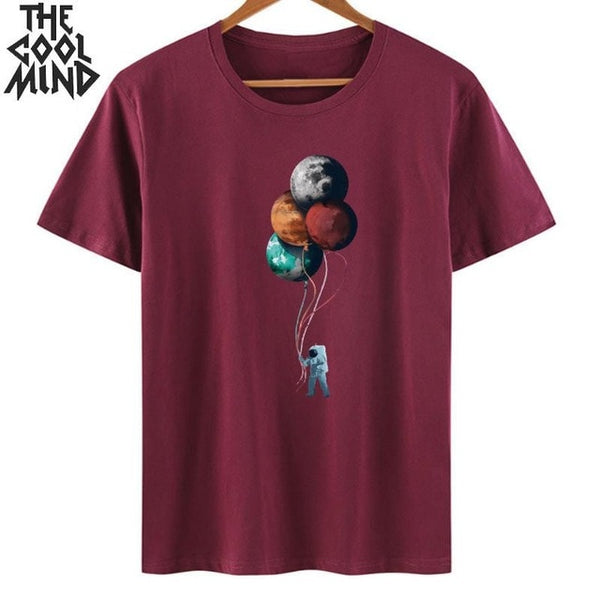 COOLMIND top quality cotton cool space print women T shirt lovely summer women tshirt loose o-neck t-shirt female tee shirts