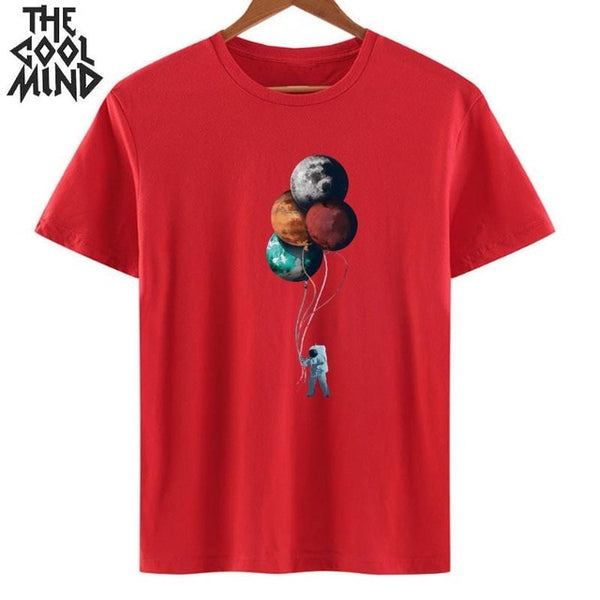 COOLMIND top quality cotton cool space print women T shirt lovely summer women tshirt loose o-neck t-shirt female tee shirts