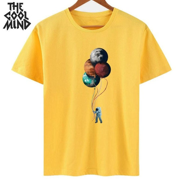 COOLMIND top quality cotton cool space print women T shirt lovely summer women tshirt loose o-neck t-shirt female tee shirts