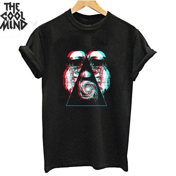 COOLMIND top quality cotton cool space print women T shirt lovely summer women tshirt loose o-neck t-shirt female tee shirts