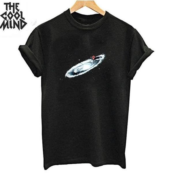 COOLMIND top quality cotton cool space print women T shirt lovely summer women tshirt loose o-neck t-shirt female tee shirts