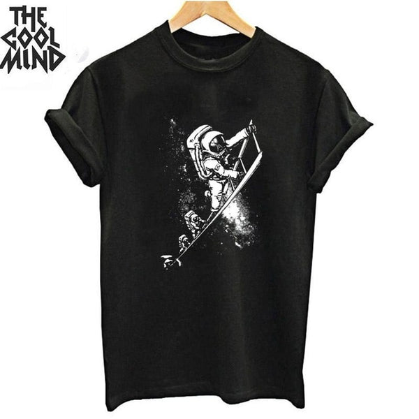 COOLMIND top quality cotton cool space print women T shirt lovely summer women tshirt loose o-neck t-shirt female tee shirts