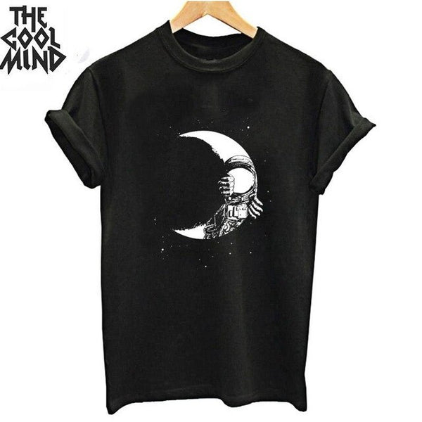 COOLMIND top quality cotton cool space print women T shirt lovely summer women tshirt loose o-neck t-shirt female tee shirts