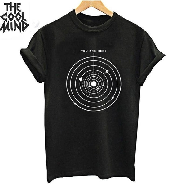 COOLMIND top quality cotton cool space print women T shirt lovely summer women tshirt loose o-neck t-shirt female tee shirts