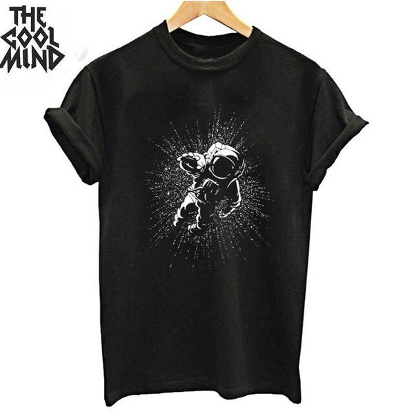 COOLMIND top quality cotton cool space print women T shirt lovely summer women tshirt loose o-neck t-shirt female tee shirts