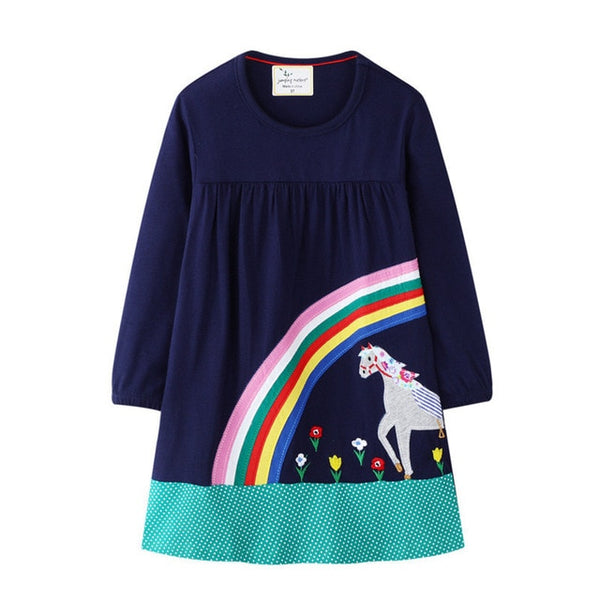 Jumping Meters Baby Girls Dresses Long Sleeves Space Cartoon Cotton Dress for Baby Girl Pocket Spring Autumn Clothes Girls Dress