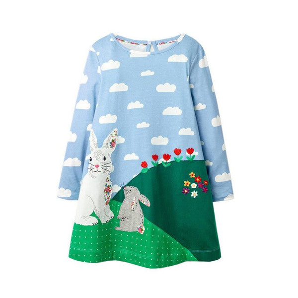 Jumping Meters Baby Girls Dresses Long Sleeves Space Cartoon Cotton Dress for Baby Girl Pocket Spring Autumn Clothes Girls Dress