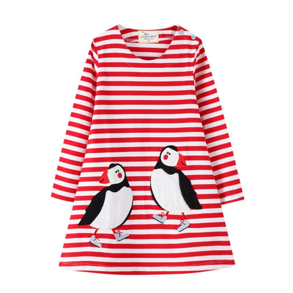 Jumping Meters Baby Girls Dresses Long Sleeves Space Cartoon Cotton Dress for Baby Girl Pocket Spring Autumn Clothes Girls Dress