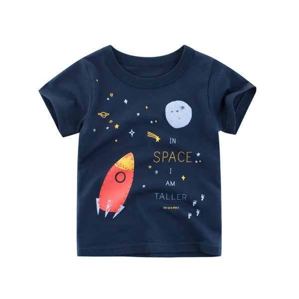 2021 Summer T-shirt for Boys Space Airplane Print T Shirt Kids Tops Tees Short Sleeves Cartoon Baby Clothes 2-10 Years Dropship