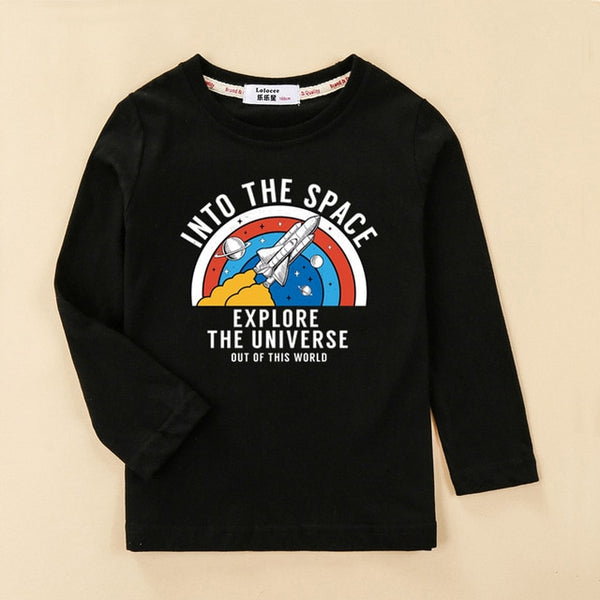 Cartoon planet space shirt kids long sleeve cotton t-shirt baby boy casual o-neck clothes rocket boys tops child fashion tee