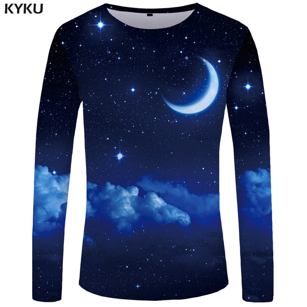 KYKU Moon Long sleeve T shirt Star Funny T shirts Night Sky Tshirt Space 3d T-shirt  Clothing  Tees Men Casual Top Tee Mens