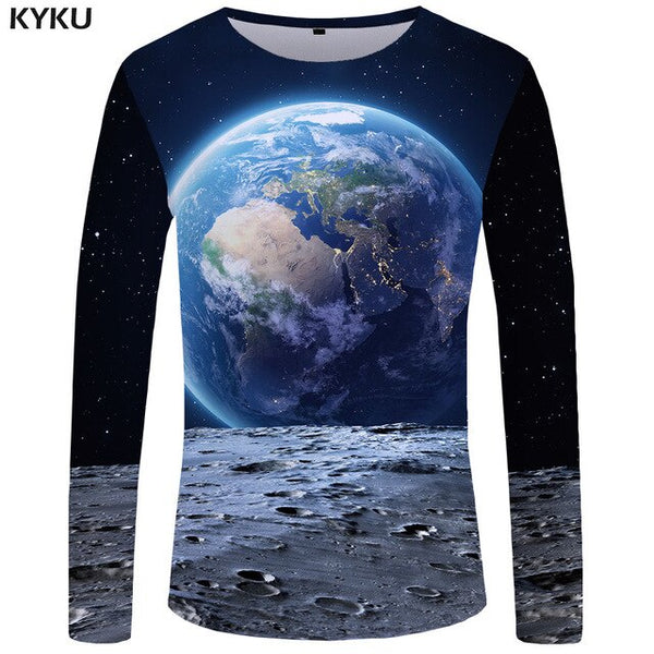 KYKU Moon Long sleeve T shirt Star Funny T shirts Night Sky Tshirt Space 3d T-shirt  Clothing  Tees Men Casual Top Tee Mens